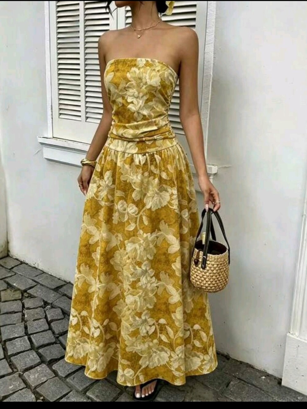 Women Elegant Evening Gown, New Sexy Off Shoulder Floral Print Cinched Waist Sli